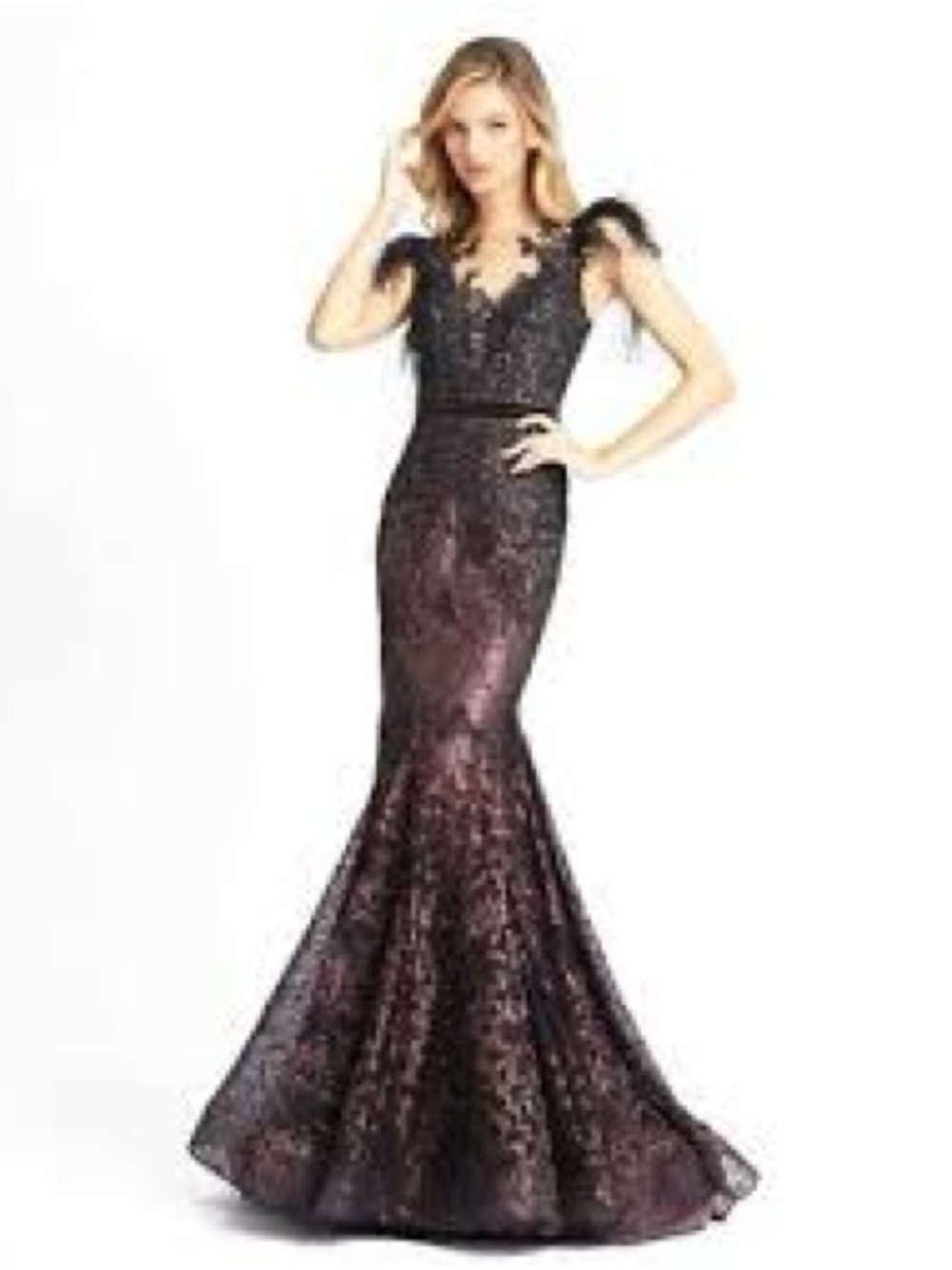 Mac Duggal Black and Deep Purple Lace Mermaid Gown 1172